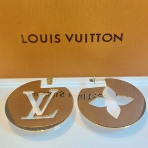 Louis Vuitton Gold Logo Hoop Earrings